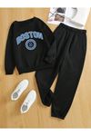 Boston 1987 Eşofman Takımı Sweatshirt Jogger - Siyah Baskılı Oversize Bisiklet Yaka