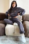 Fetch Eşofman Takımı Sweatshirt Jogger - Füme Baskılı Oversize Şardonlu Kapüşonlu