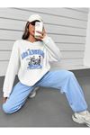 Los Angeles Motor Eşofman Takımı Beyaz Sweatshirt Bebe Mavi Jogger - Baskılı Oversize Bisiklet Yaka