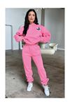Kelebek Kışlık Eşofman Takımı - Pembe Baskılı Kapüşonlu Oversize
