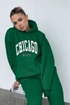 Chicago Eşofman Takımı Sweatshirt Jogger - Yeşil Baskılı Oversize Şardonlu Kapüşonlu