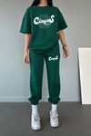 Series T-shirt Eşofman Altı Jogger- Yeşil Baskı Alt Üst Eşofman Takımı Oversize Bisiklet Yaka