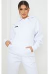 Plt Logo Eşofman Takımı Sweatshirt Jogger - Beyaz Baskılı Oversize Şardonlu Kapüşonlu Lastik Paça