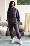 Basic Düz Eşofman Takımı Sweatshirt Jogger - Füme Oversize Şardonlu Kapüşonlu