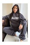 Ellore Australia Eşofman Takımı Sweatshirt Jogger - Füme Baskılı Oversize Şardonlu Kapüşonlu