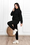 Düz Basic Eşofman Takımı Sweatshirt Jogger - Siyah Oversize Şardonlu Kapüşonlu