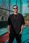 Erkek Düz Basic T-shirt - Siyah Oversize Bisiklet Yaka Kısa Kol Tişört
