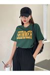 Kadın Yeşil Oversize Shimmer T-shirt - Oversize Baskılı