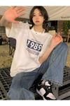 Ouo Youtt 1989 T-Shirt - Beyaz Baskılı Oversize Bisiklet Yaka Kısa Kol