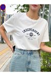 Independent T-Shirt - Beyaz Baskılı Oversize Bisiklet Yaka Kısa Kol