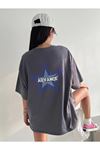 Füme Oversize Advance T-shirt - Oversize Baskılı