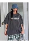Füme Oversize Optimism T-shirt - Oversize Baskılı