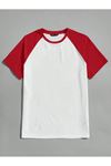 Oversize Kırmızı Beyaz Baskısız T-shirt - Reglan Kol Unisex Rahat Kalıp