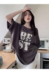 Best T-shirt - Siyah Baskılı Oversize Bisiklet Yaka Kısa Kol