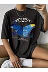 Butterfly 1986 Süprem T-Shirt - Siyah Baskılı Oversize Bisiklet Yaka Kısa Kol Tişört