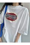 Kadın Beyaz Oversize Correct T-shirt - Oversize Baskılı
