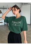 Kadın Yeşil Oversize Pursuing T-shirt - Oversize Baskılı