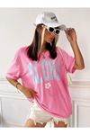 Pembe Oversize Aloha T-shirt - Oversize Baskılı