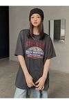 Füme Oversize Stay Wild T-shirt - Oversize Baskılı