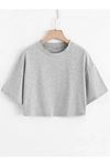 Gri Crop Tshirt Crop - Oversize Baskılı