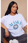 Beyaz Oversize Alaska T-shirt - Oversize Baskılı