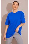 Düz Süprem T-Shirt - Sax Mavi Oversize Bisiklet Yaka Kısa Kol Tişört