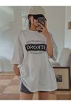 Strong Süprem T-shirt - Beyaz Baskılı Oversize Bisiklet Yaka Kısa Kol Tişört