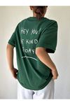 Kadın Yeşil Oversize Hey You T-shirt - Oversize Baskılı