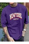 Newyork Hustle Süprem T-Shirt - Mor Baskılı Oversize Bisiklet Yaka Kısa Kol Tişört