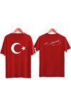 Türk Bayrağı Atatürk İmzalı Çocuk T-Shirt - Kırmızı Ön Arka Baskılı Kız Erkek Çocuk Tişört