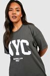 Füme Oversize Nyc T-shirt - Oversize Baskılı