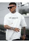 Los Angeles Downtown Süprem T-Shirt - Beyaz Baskılı Oversize Bisiklet Yaka Kısa Kol Tişört