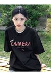 Lnmera T-Shirt - Siyah Baskılı Oversize Bisiklet Yaka Kısa Kol