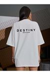 Destiny T-shirt - Beyaz Baskılı Oversize Bisiklet Yaka Kısa Kol Tişört
