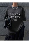 Energy Attitudy Süprem T-Shirt - Füme Baskılı Oversize Bisiklet Yaka Kısa Kol Tişört