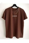 Brooklyn Minimal Yazı T-Shirt - Kahverengi Baskılı Oversize Bisiklet Yaka Kısa Kol