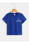 Dinazorlar Pamuklu Çocuk T-Shirt- Sax Mavi Baskılı Kız Erkek Çocuk Yazlık Bisiklet Yaka Tişört