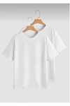 Basic Düz 2'li Çoklu Kombin T-shirt - Beyaz Oversize Bisiklet Yaka