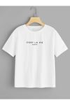 Cest La Vie Paris T-shirt - Beyaz Baskılı Oversize Bisiklet Yaka