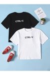 Ctrl 2'li Çift Kombin T-shirt -siyah Ve Beyaz Baskılı Oversize Bisiklet Yaka
