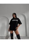 Siyah Oversize Mood The Label T-shirt - Oversize Baskılı