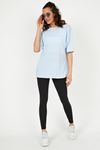 Düz Basic T-shirt - Buz Mavi Oversize Bisiklet Yaka Kısa Kol Tişört