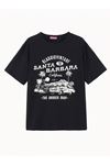 Santa Barbara T-Shirt - Siyah Baskılı Oversize Bisiklet Yaka Kısa Kol