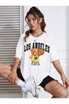 Basketball Bear T-Shirt - Beyaz Baskılı Oversize Bisiklet Yaka Kısa Kol