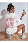 Wish Happy Süprem T-Shirt - Beyaz Baskılı Oversize Bisiklet Yaka Kısa Kol Tişört