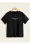 Cest La Vie Paris T-shirt - Siyah Baskılı Oversize Bisiklet Yaka