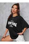 Newyork 1968 Young Süprem T-Shirt - Siyah Baskılı Oversize Bisiklet Yaka Kısa Kol Tişört