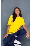 Düz Süprem T-Shirt - Sarı Oversize Bisiklet Yaka Kısa Kol Tişört
