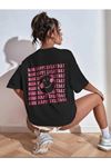 Wish Happy Süprem T-Shirt - Siyah Baskılı Oversize Bisiklet Yaka Kısa Kol Tişört