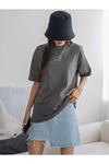 Füme Oversize Penguen T-shirt - Oversize Baskılı